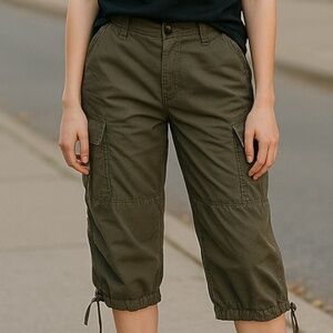 Vintage TOMMY HILFIGER Capri Cargo Pants Khaki Green Hike 90s Gorpcore Y2K sz 8